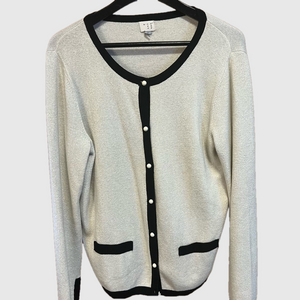 Classic Cream and Black Cardigan Sweater with Textured, Sparkly  Knit